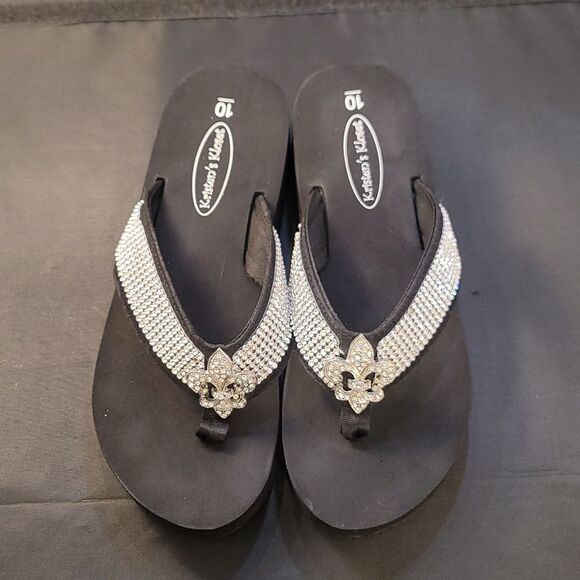 KRISTEN!S KLOSET CRYSTAL FLIP-FLOP GLITZY WOMEN'S WEDGE SANDALS - Picture 2 of 14